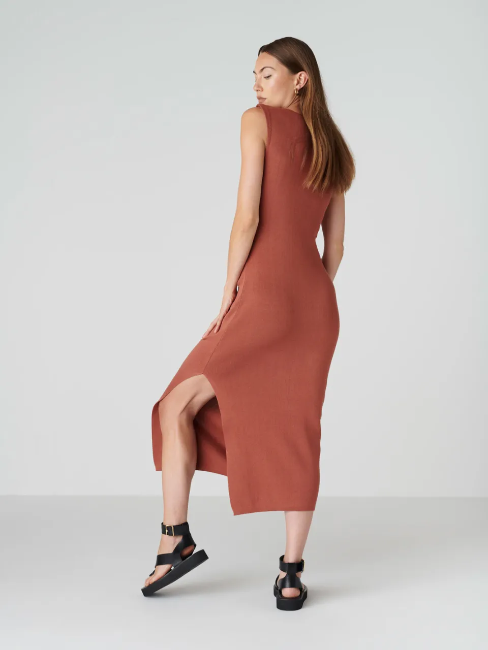Floria Collective dames vegan Jurk Ana Koperbruin donkerrood, foto 2