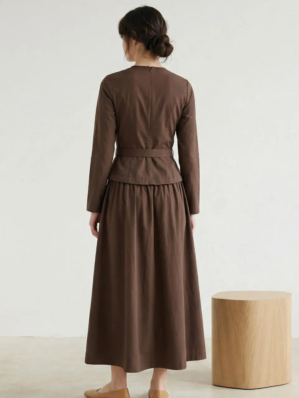 Trendyol Modest Dames Bruin Effen Maxi Lang Casual Skater Modest Jurken, foto 2