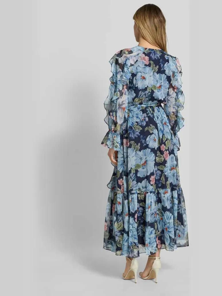 Oui maxi-jurk met ruches en knoopsluiting donkerblauw gemêleerd, foto 3
