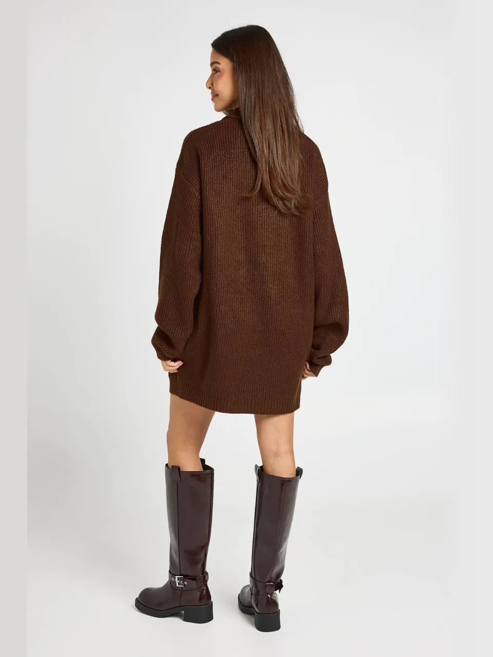 boohoo Dames Gebreide Mini-jurk Met Kraagdetail En Oversized Rugby-pasvorm chocoladebruin, foto 2