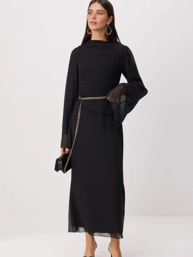 Trendyol Modest Dames Zwart Effen Maxi Lang Stijlvol/Avond Recht Modest Jurken