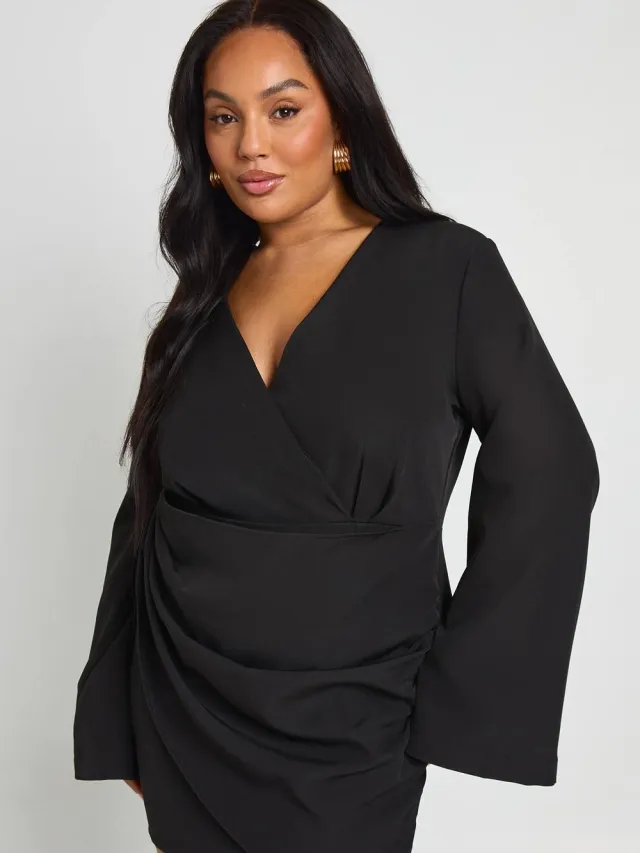 boohoo Dames Plus wrap-front blazerjurk Zwart