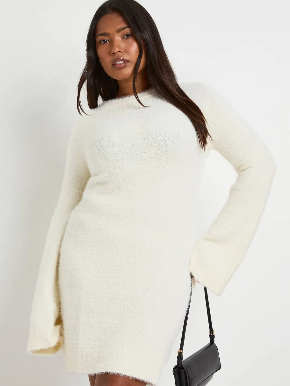 boohoo Dames Plus Strik Rugdetail Superzachte Gebreide Jurk ivoor, foto 3