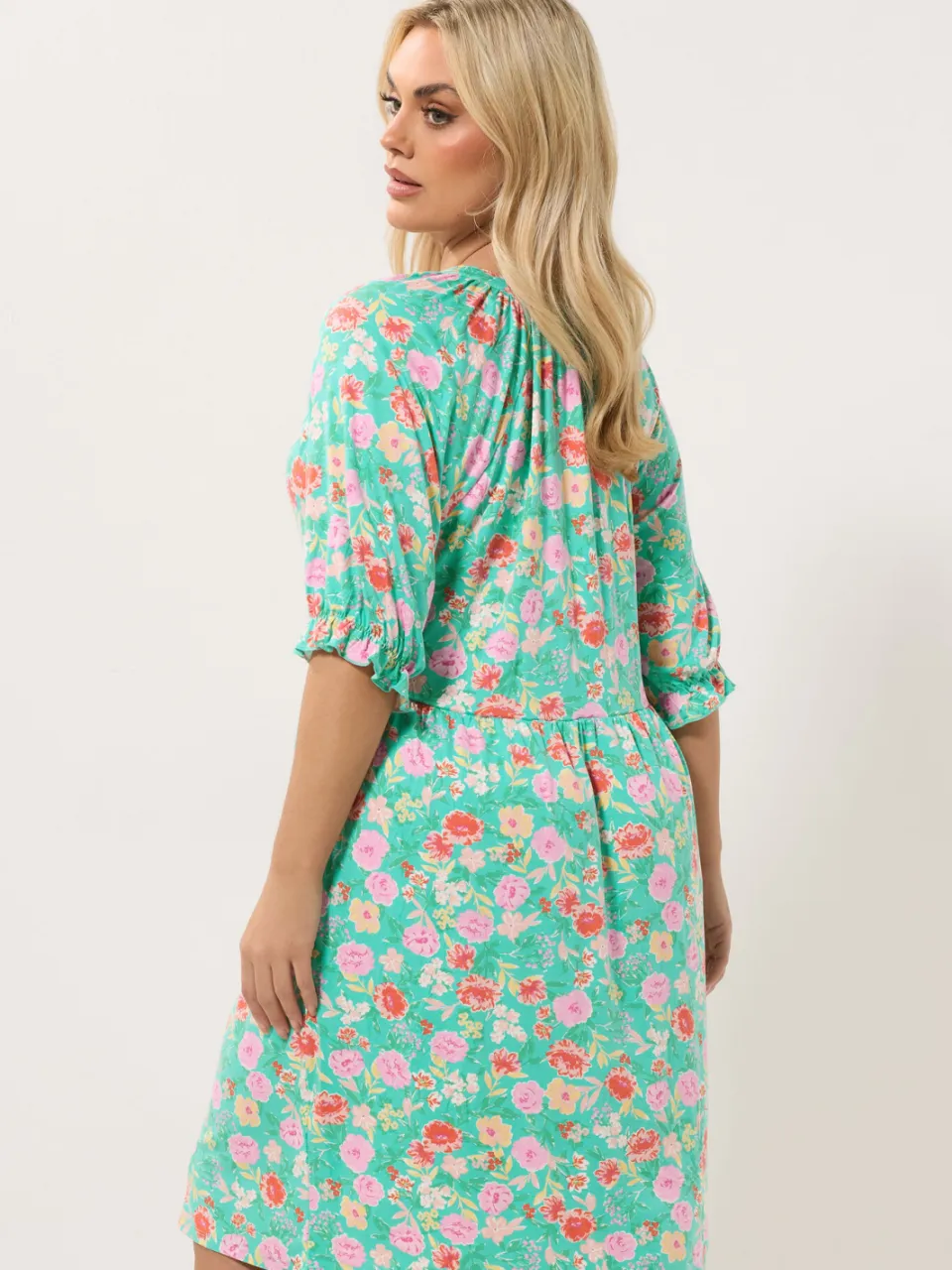 Yours Groene Jurk Met Bloemenprint En Inkeping In De Hals, foto 3
