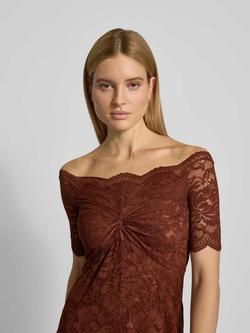 Rabanne Maxi-jurk van bloemenkant middenbruin, foto 5