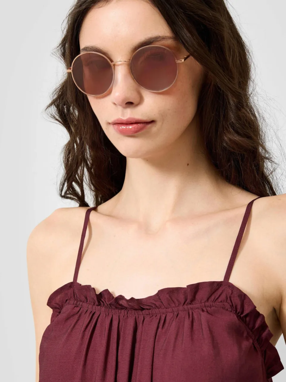 QS viscose maxi zomerjurk met ruches - aubergine, foto 4