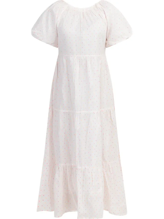 MyMo Maxi jurk Wit roze oranje stippen