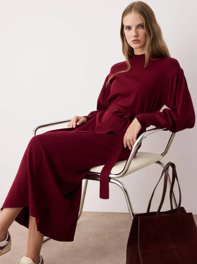 Trendyol Modest Dames Bordeaux Effen Maxi Lang Casual Recht Modest Jurken Bordeauxrood