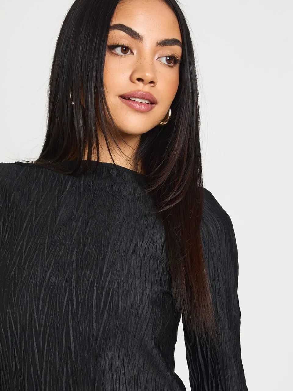 boohoo Dames Getextureerde Wijdvallende Mouw Shift Jurk zwart, foto 4