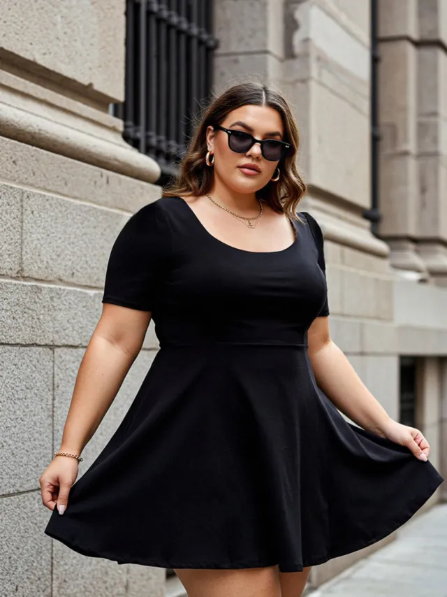 Trendyol Curve Dames Zwart Effen Kort / Mini Kort Casual Skater Grote maten Jurk, foto 2