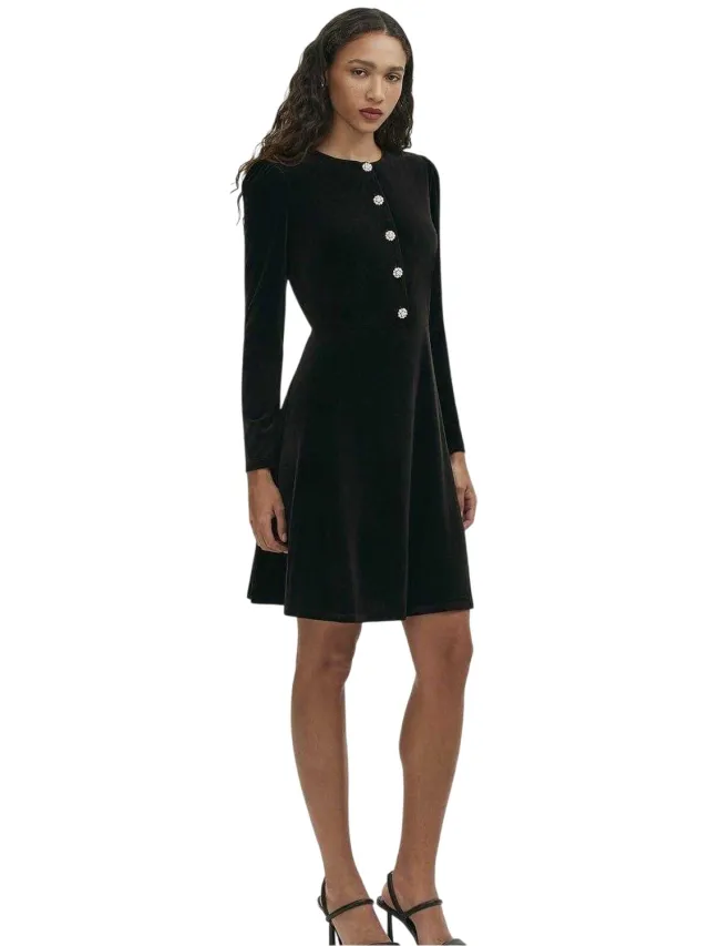 Finery Rae-jurk met fluwelen kraag en juwelenversiering voor dames (Zwart)