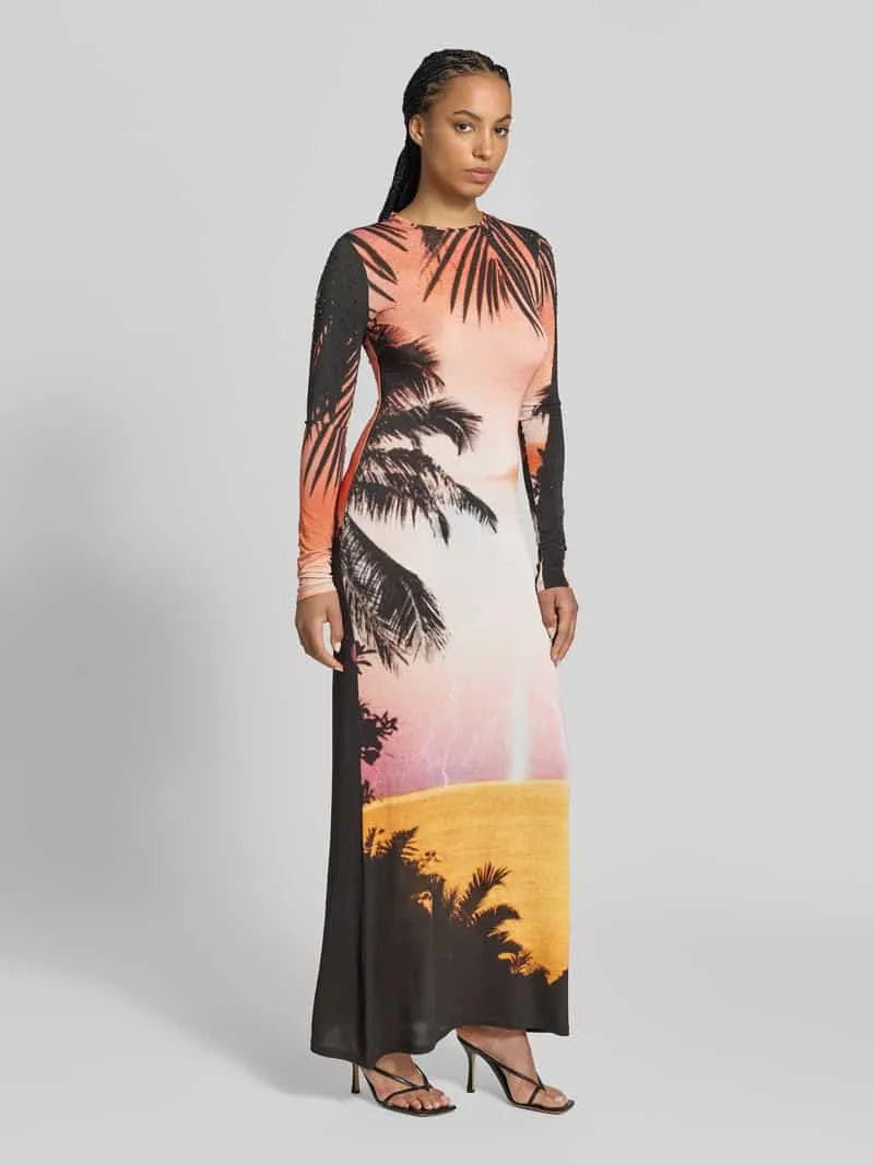 Rabanne Slim fit maxi-jurk van viscosemix oranje, foto 3