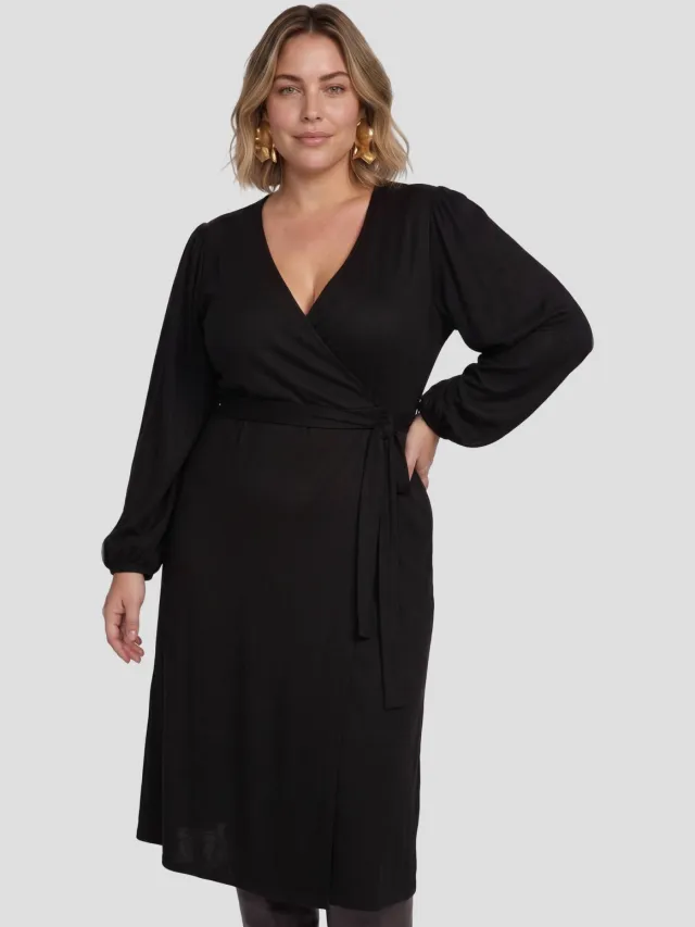 GREAT LOOKS midi overslagjurk zwart