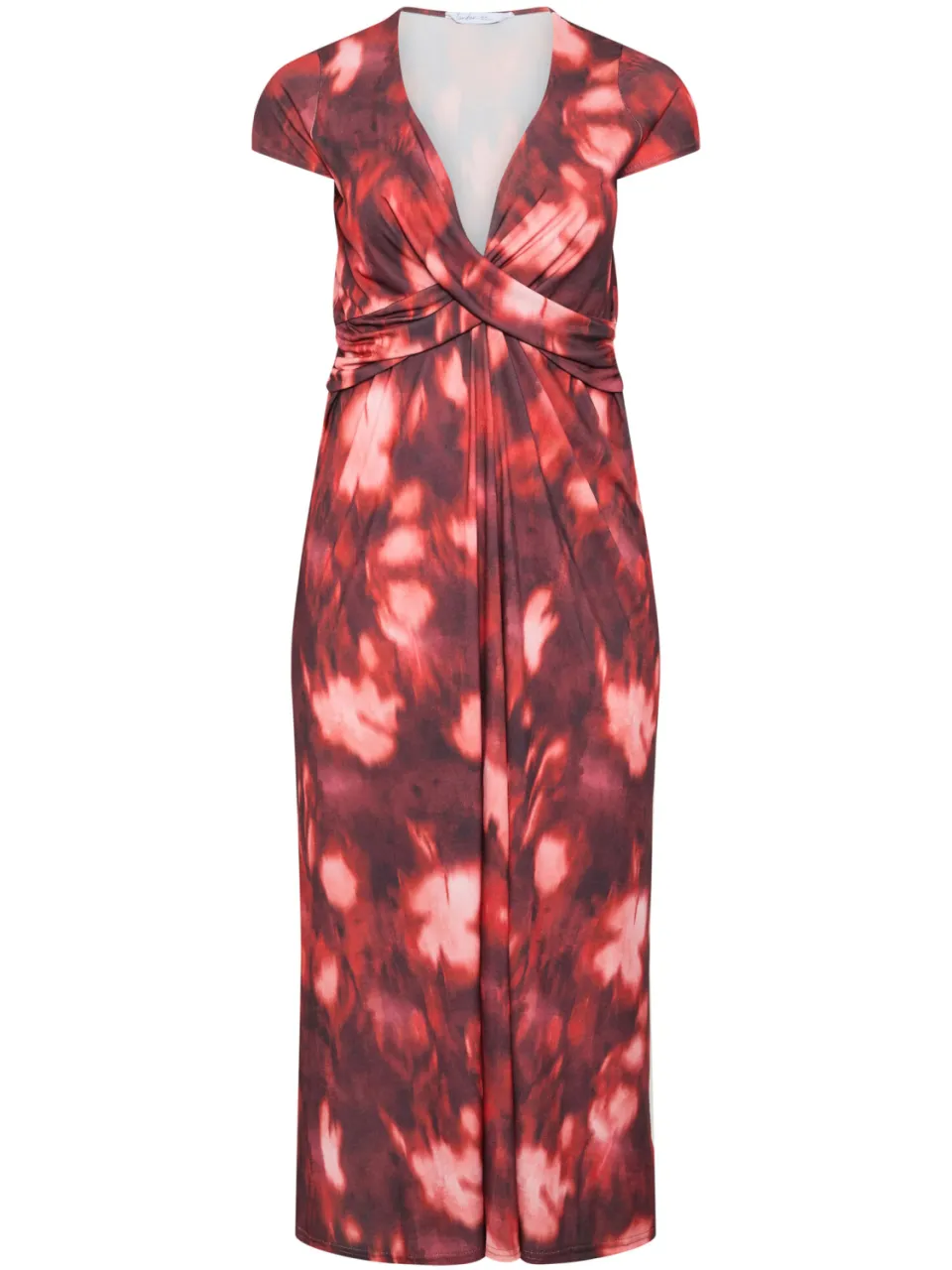 Yours London Rode Jurk Met Abstracte Print En Gedraaide Voorkant rood, foto 3
