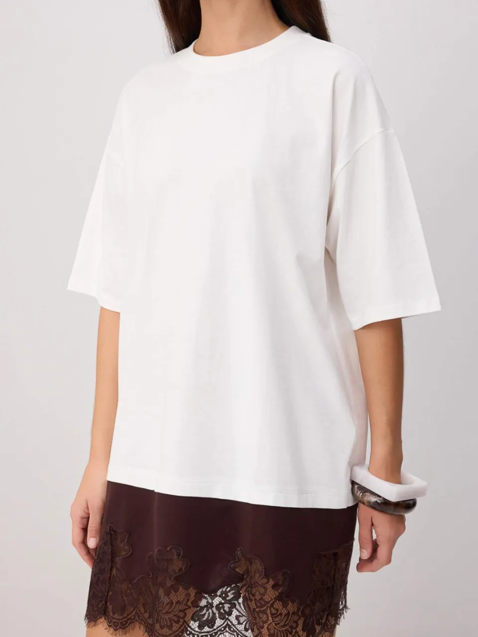 Trendyol TRENDYOLMİLLA Dames Ecru Effen Midi Kort T-shirt Jurk Jurken, foto 2