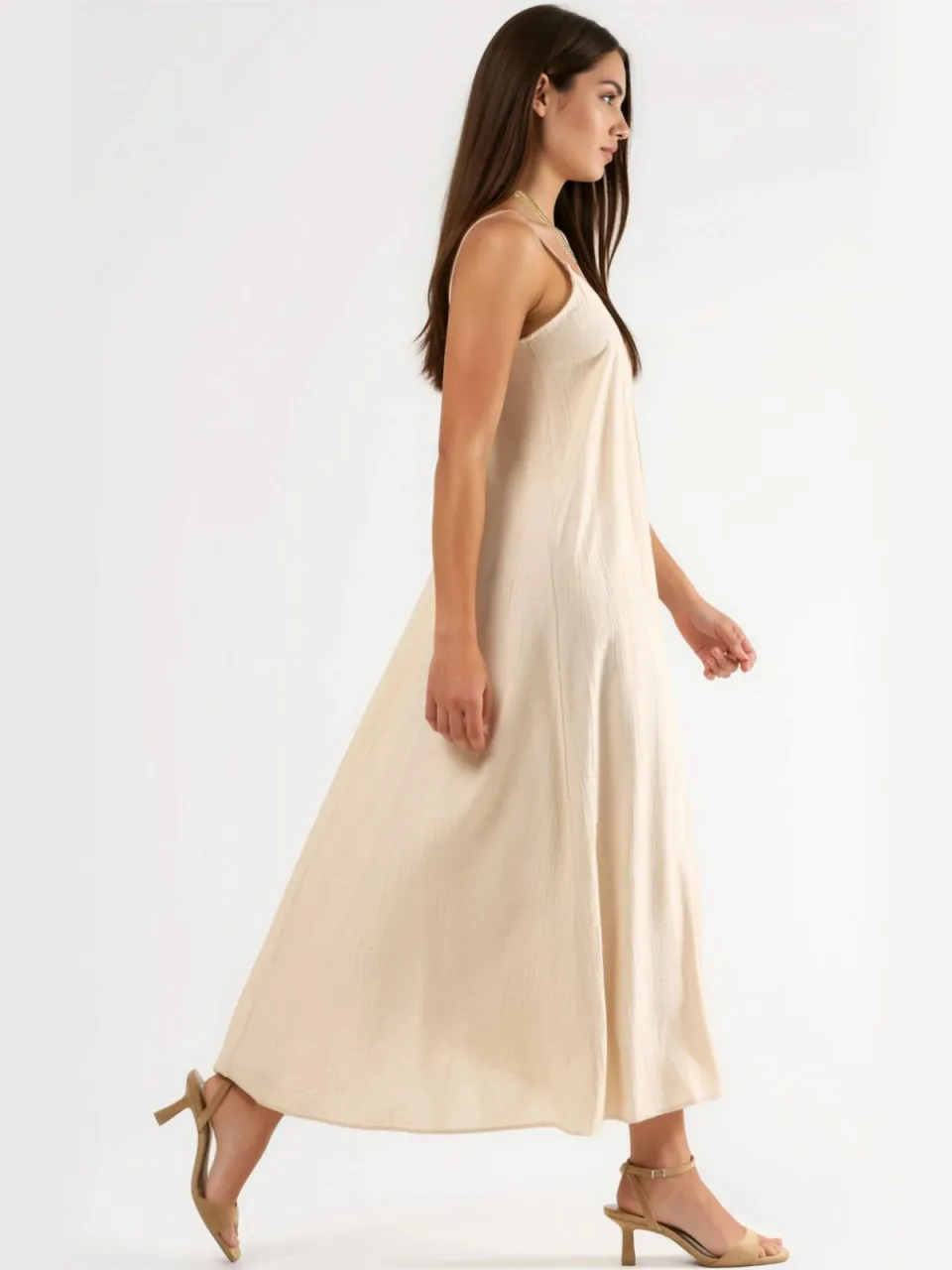 Busem V-hals Midi Slipdress steen, foto 2