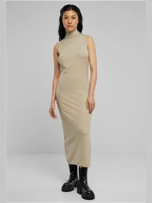 Urban Classics Knitted Eco Viscose Turtleneck Lange jurk - L - Beige