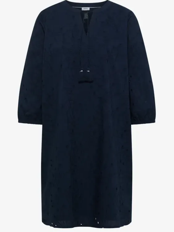 cecil Knielange jurk met 3/4-mouwen en borduursel blauw, foto 3