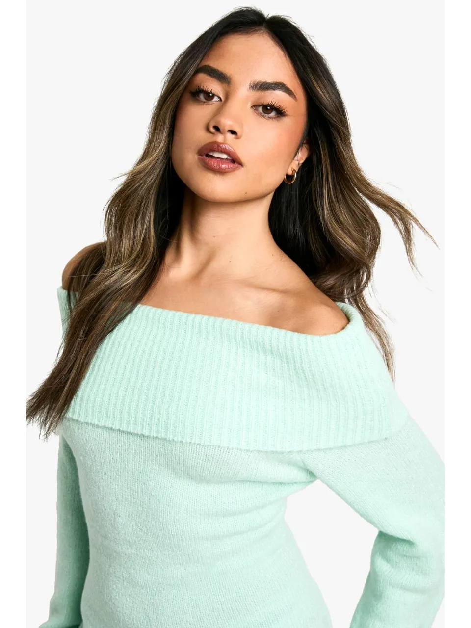 boohoo Dames Rib Bardot decollete Mini Jumper Jurk munt, foto 4