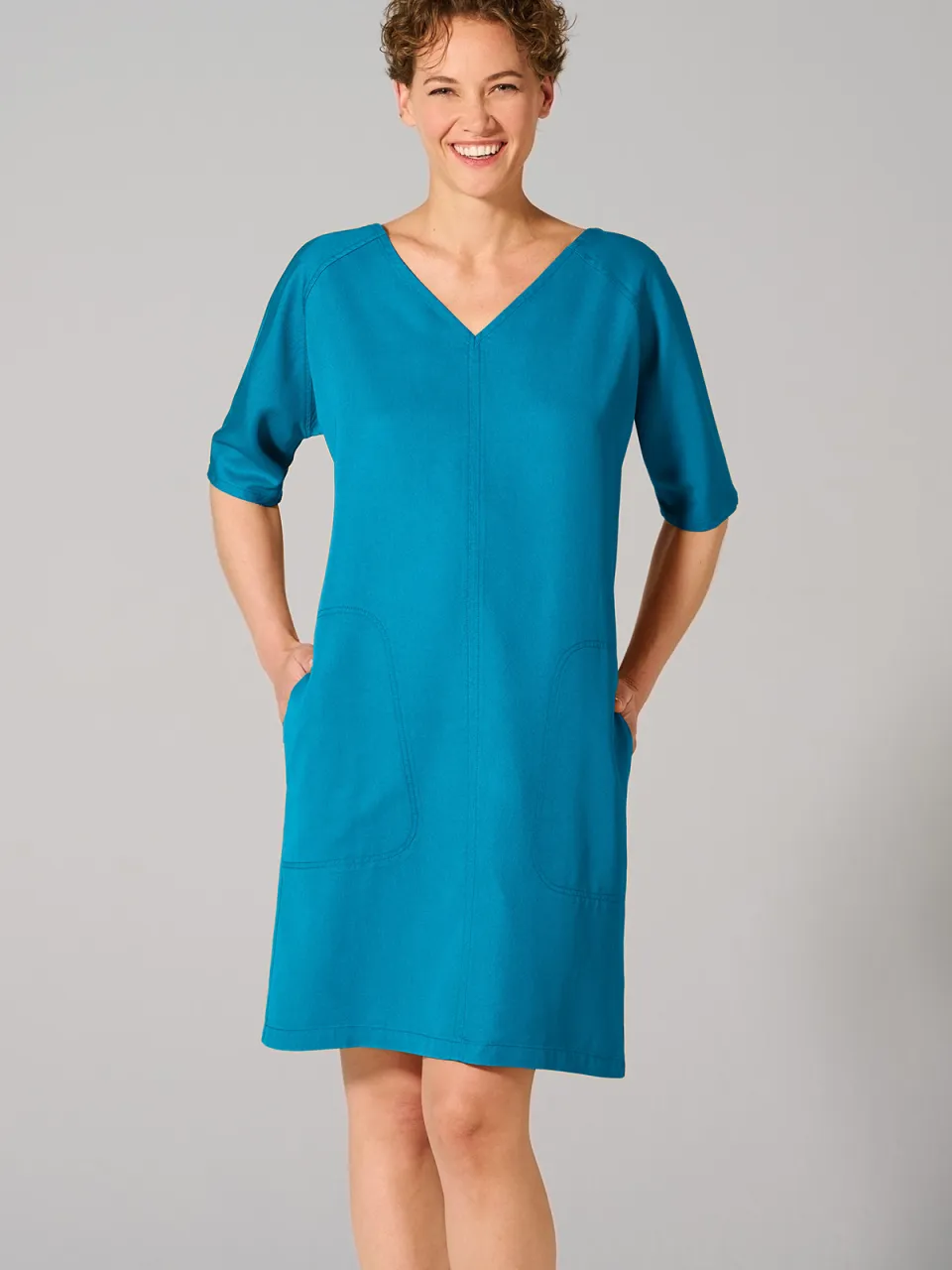 HempAge dames vegan Jurk V-Hals Azuurblauw