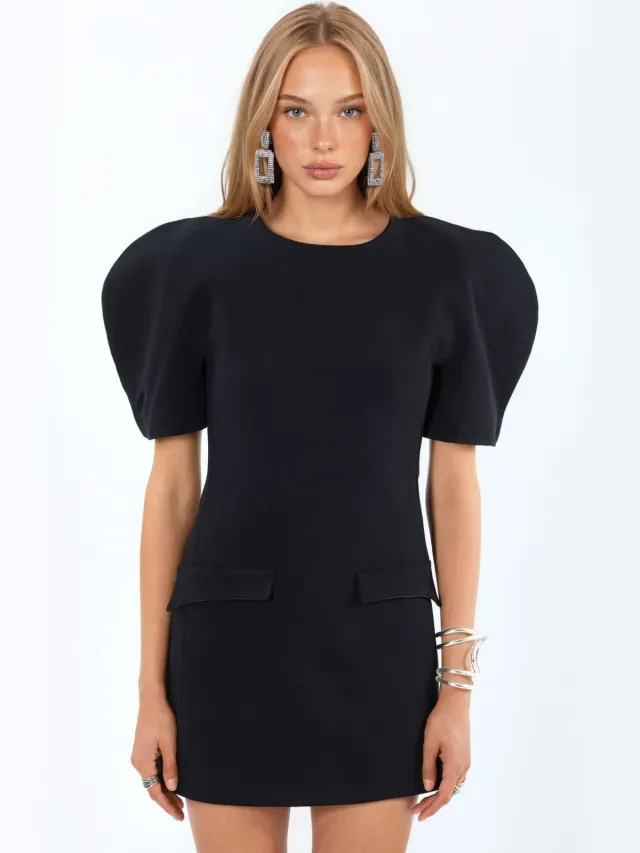 Busem Mini crepe jurk met zak en rits Zwart