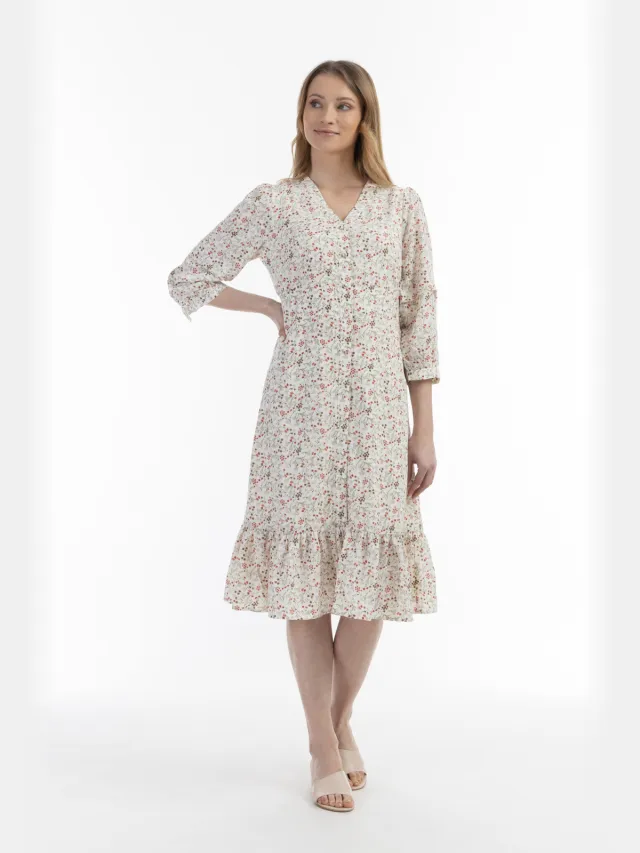 Usha midi-jurk met bloemenprint van usha Gebroken wit