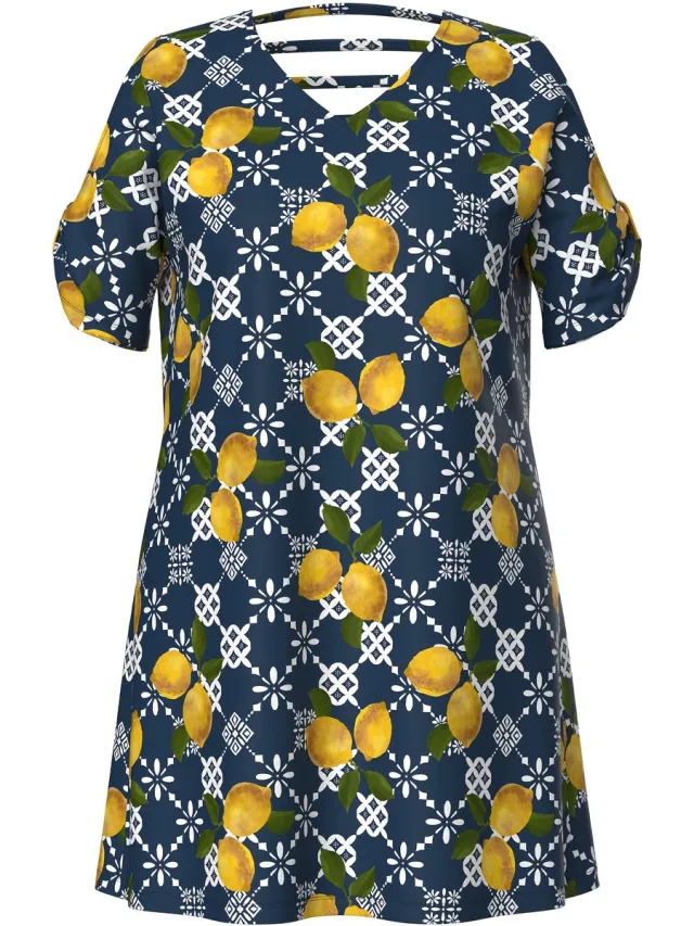 Ulla Popken Dames - Midi-jurken - Donkerblauw - Maat 50+