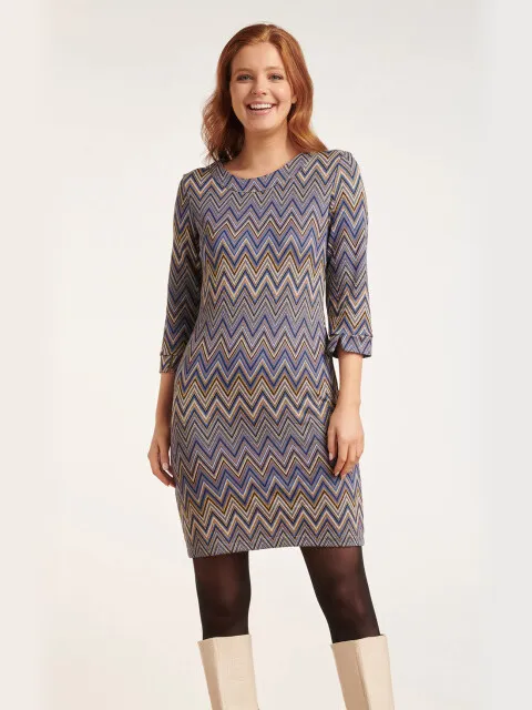 Smashed Lemon 24675 zigzag jurk Blauw