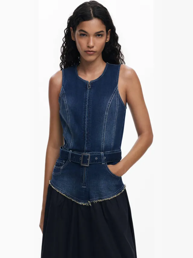 Desigual denim midi jurk medium blue denim Medium blue denim/zwart