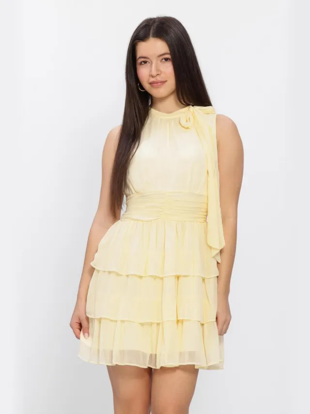 NEO NOIR Dames Jurken May Solid Chiffon Dress - Butter Yellow
