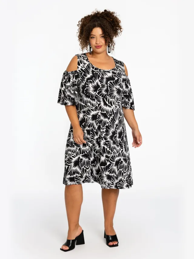 Yoek Jurk met cold shoulders ALICE | Zwart