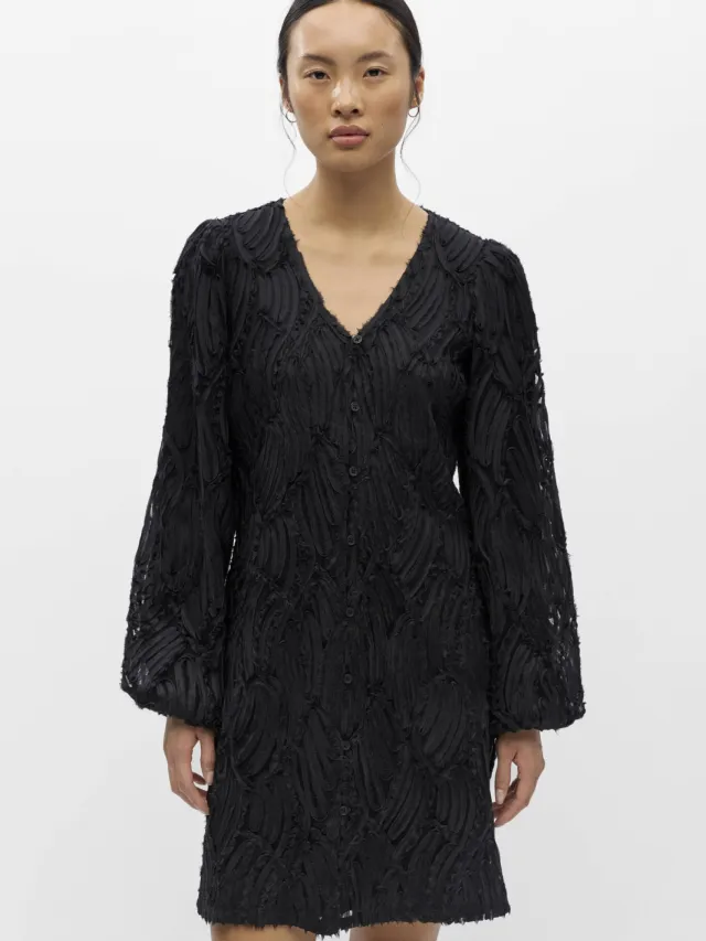 Object korte bohemian jurk met franjes - zwart