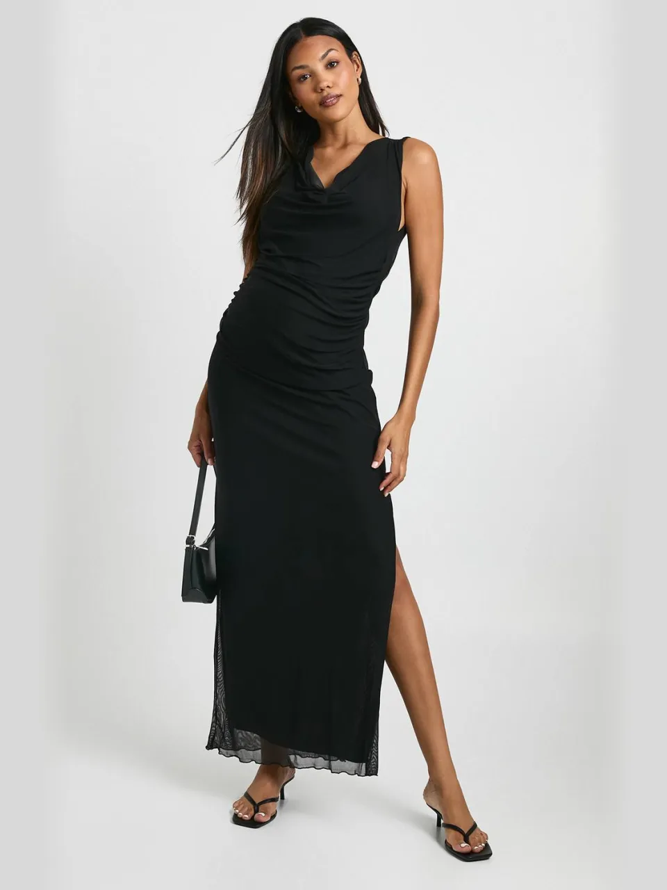 boohoo Dames Zwangerschaps mesh cowl geruichte maxi-jurk zwart, foto 2