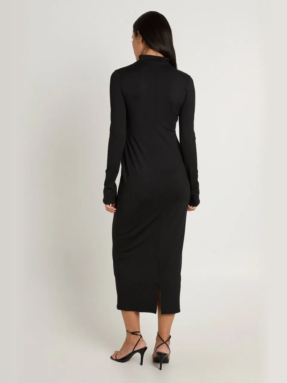boohoo Dames Hoogsluitende Midaxi-jurk Met Knoopsluiting En Lange Mouwen zwart, foto 3