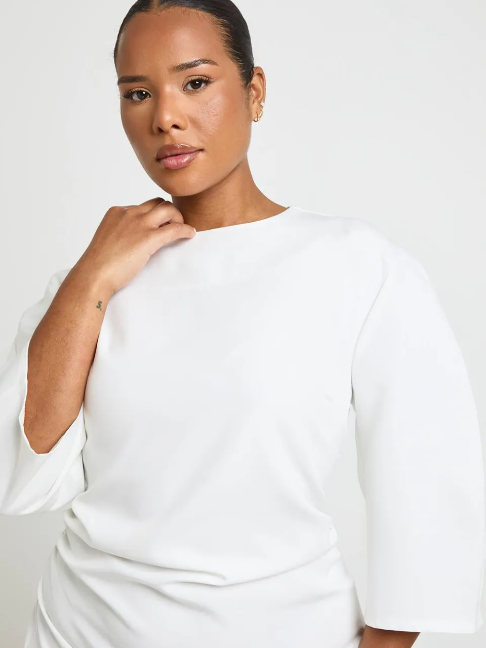 boohoo Dames Plus 3/4 Ballonmouwen Mini-jurk Met Getailleerde Taille ivoor, foto 4