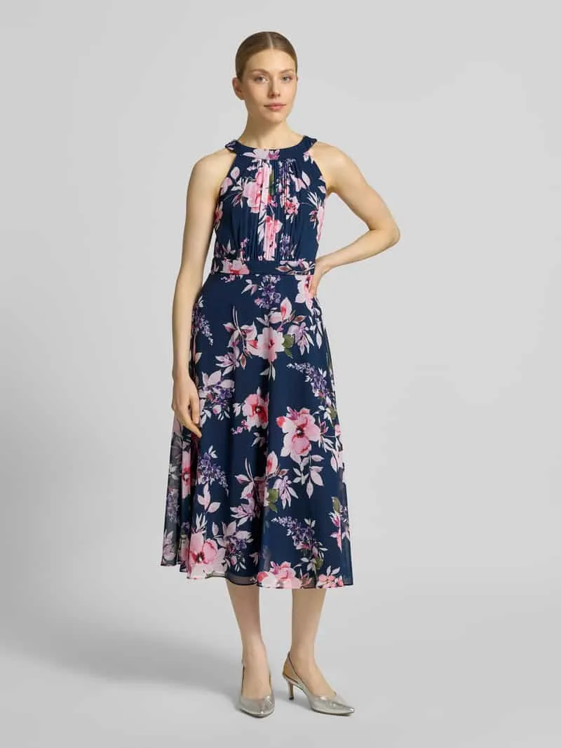 Christian Berg Cocktail midi-jurk met all-over bloemenmotief Donkerblauw