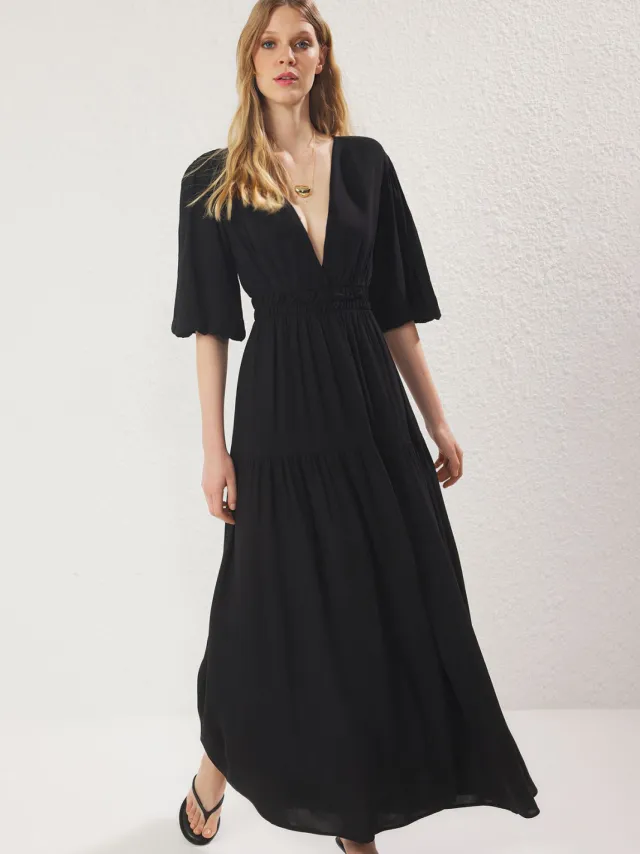 Trendyol TRENDYOLMİLLA Dames Zwart Effen Maxi Kort Casual Skater Jurken