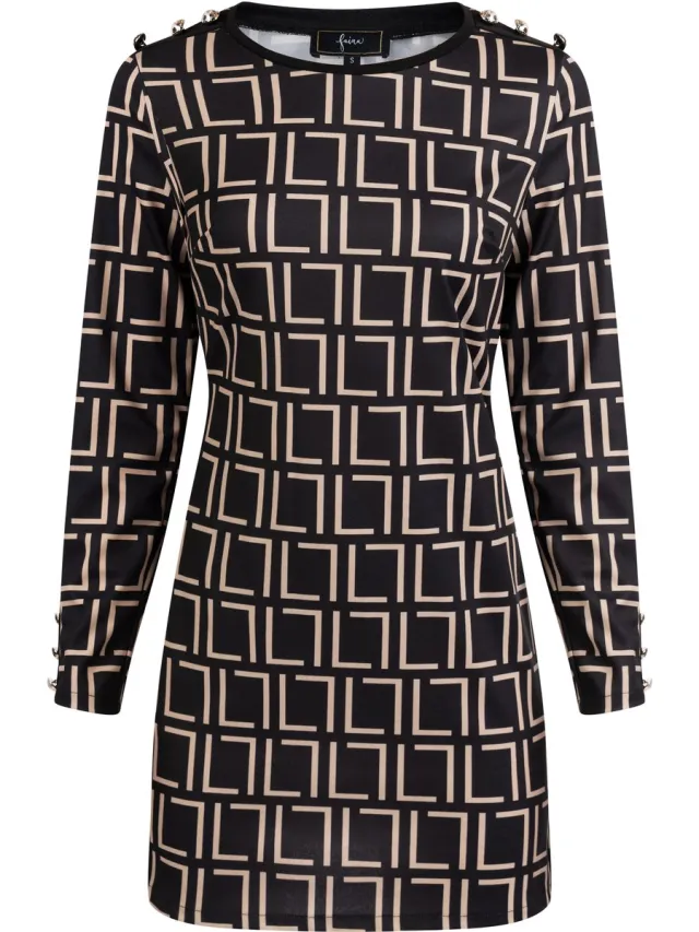 Faina Mini-jurk met grafisch patroon zwart