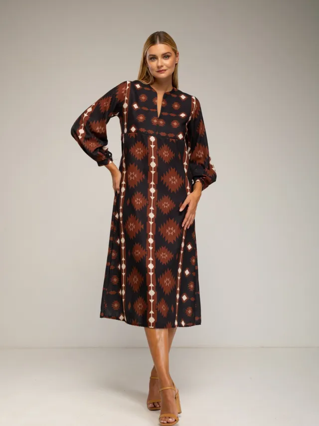 Tantra Midi-jurk met etnische print Bruin