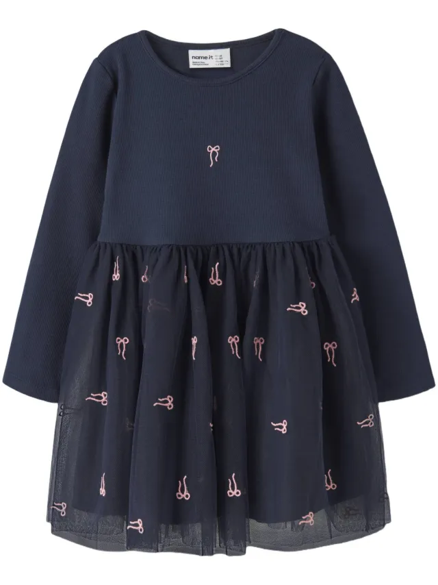 NAME IT MINI jurk met borduursels donkerblauw