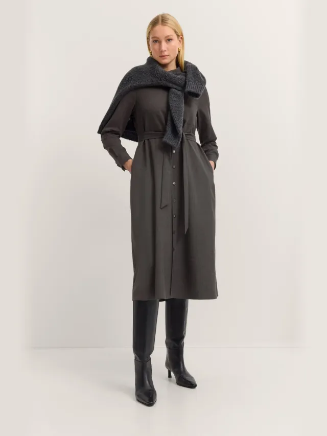 Bugatti Damen Blousejurk met strikceintuur en knoopsluiting Donkergrijs