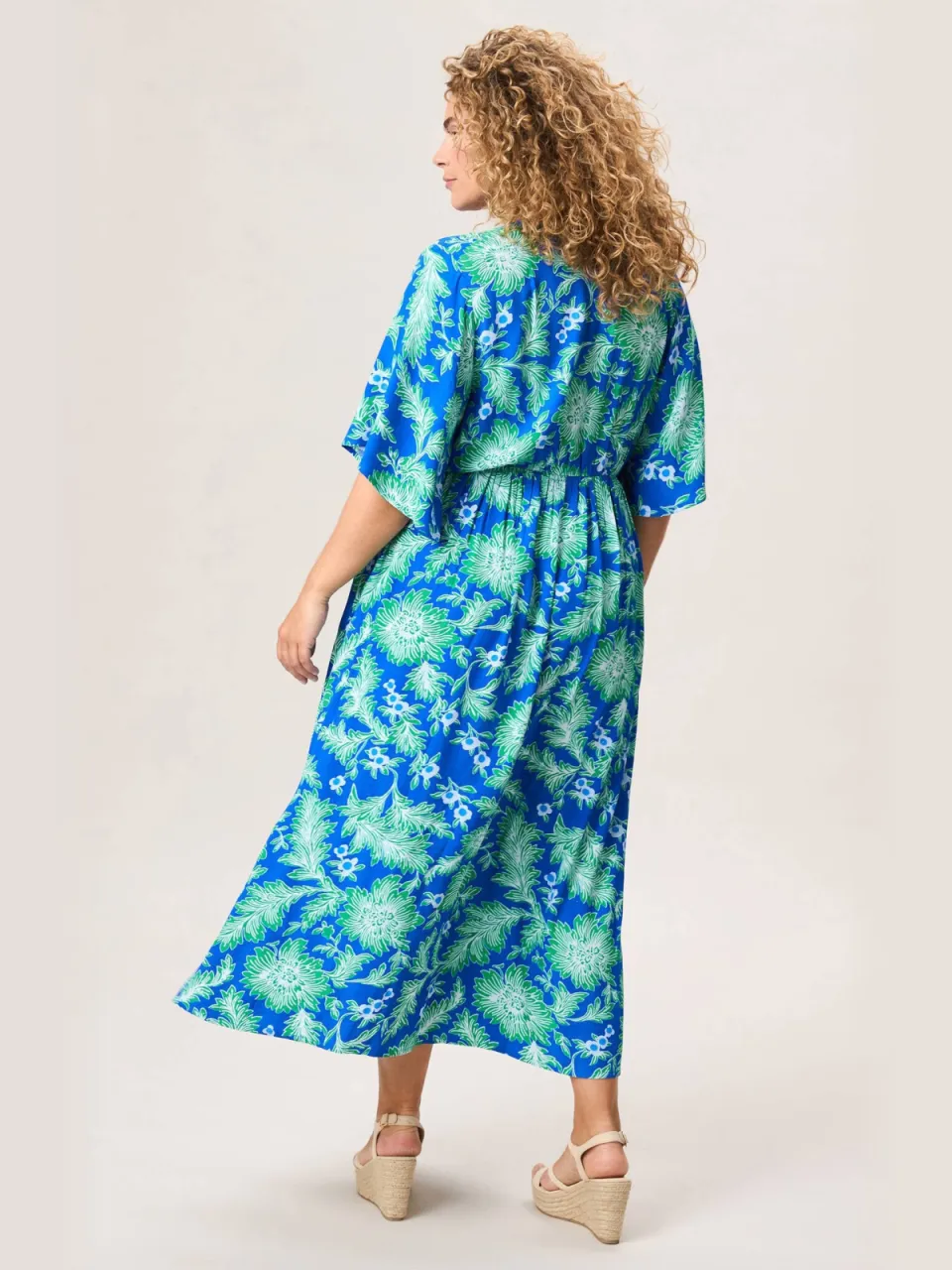 Miss Etam Plus viscose midi gebloemde zomerjurk - blauw, foto 3