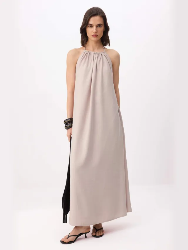 Trendyol TRENDYOLMİLLA Dames Beige Effen Maxi Mouwloos A-lijn Jurken Gebroken wit