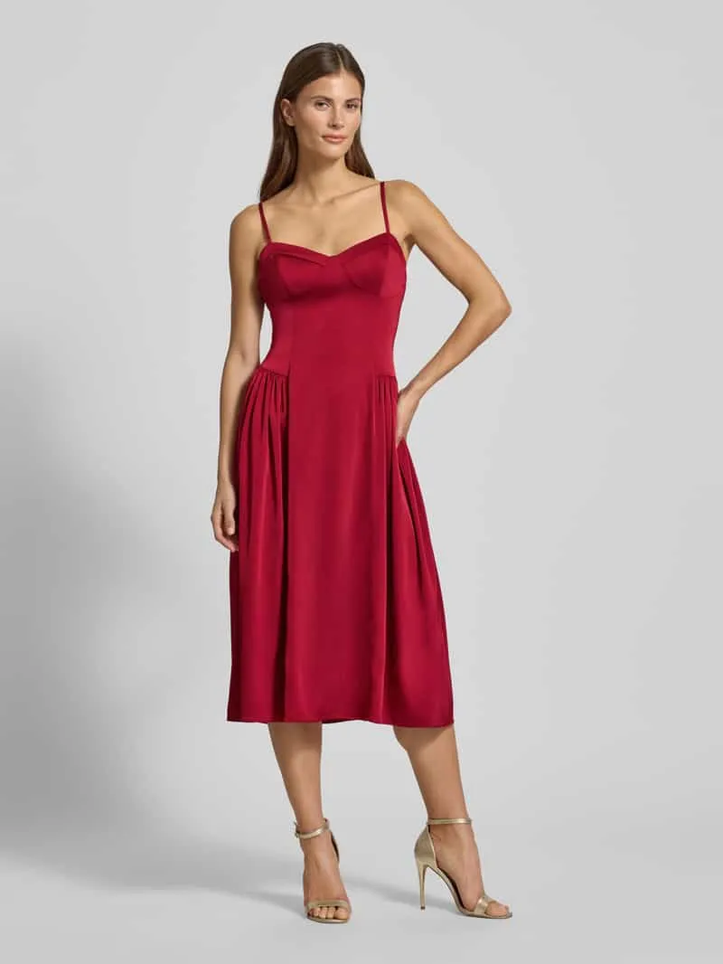 Adrianna Papell Knie-lange cocktailjurk met spaghettibandjes Rood