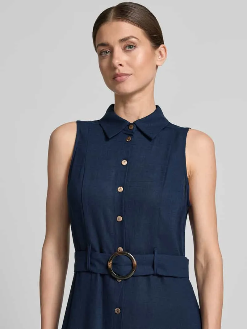 Apricot midi-jurk van viscosemix met riem marineblauw, foto 3