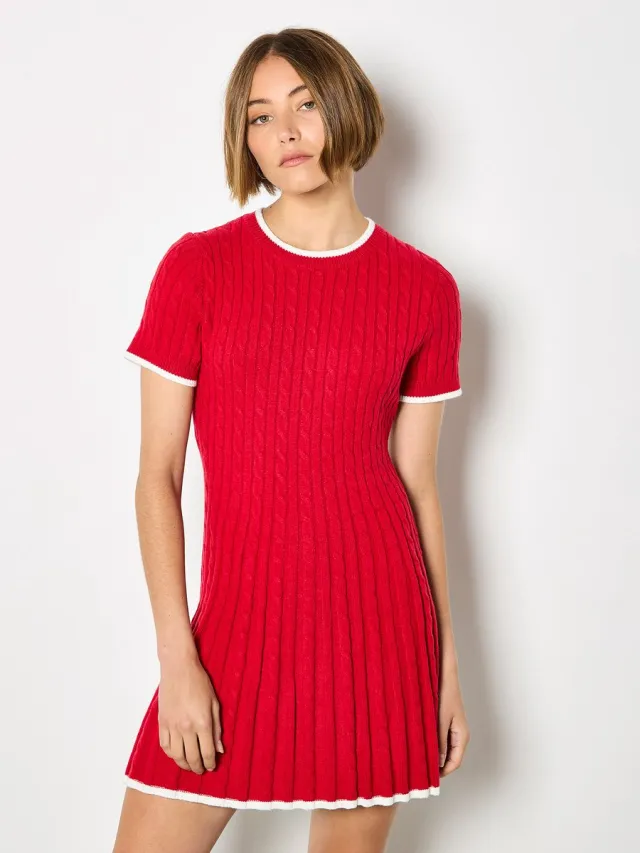 Apricot Skater-minijurk met kabelpatroon rood