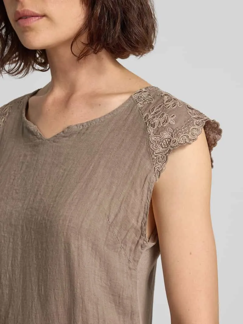 ZABAIONE Mini-jurk van linnenmix met stitchings taupe, foto 5