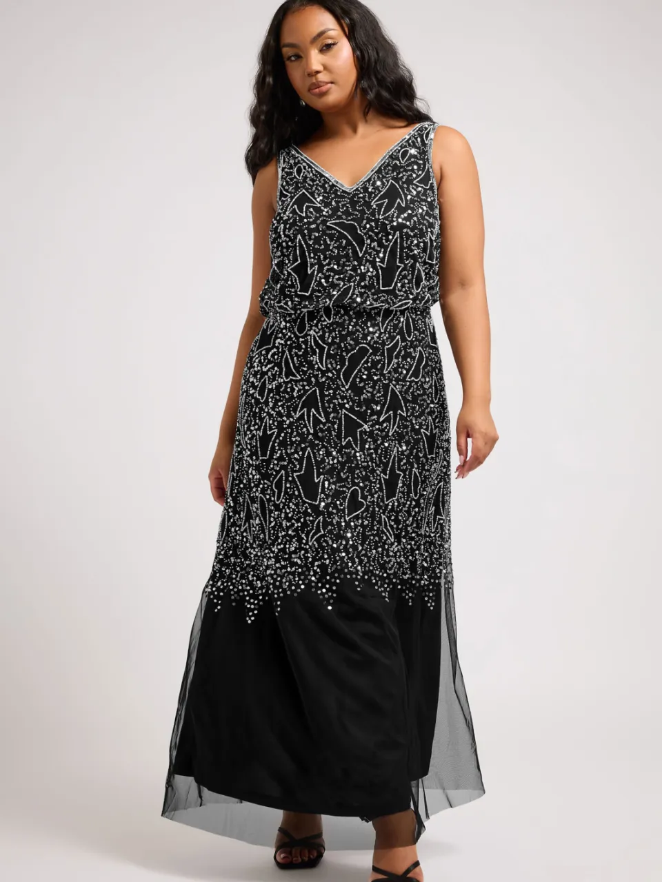 Luxe: Ultimate Embellishment Luxe Zwarte Maxijurk Met Paillettenversieringsize 42, foto 2