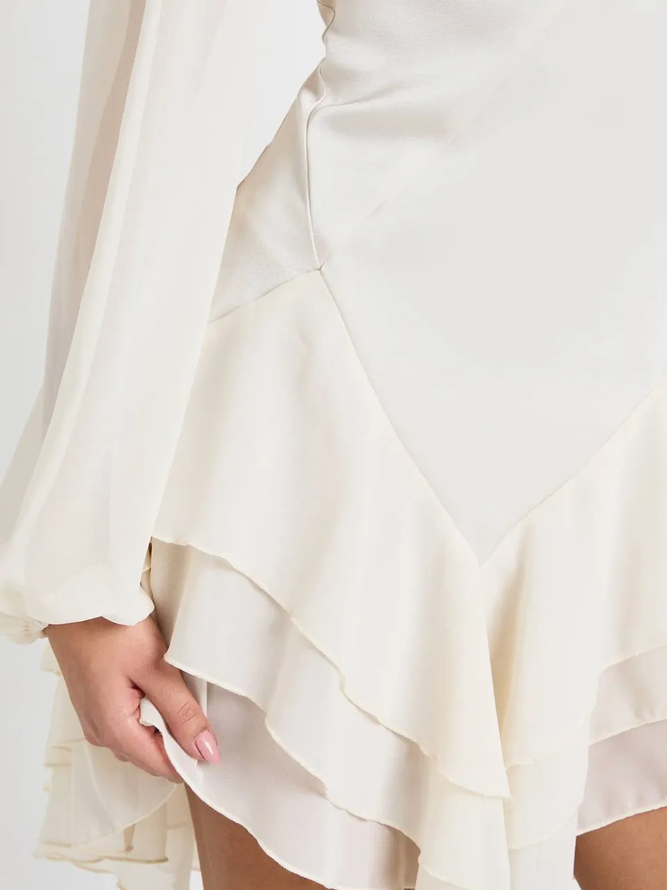 boohoo Dames Chiffon Mix Paneel Smock Jurk ivoor, foto 4