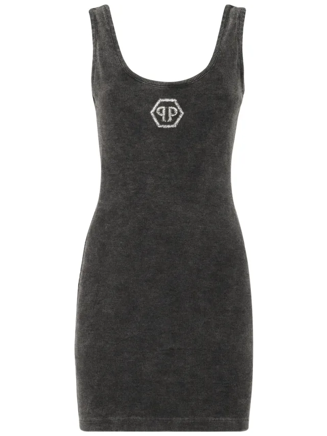 Philipp Plein Rib Mini Tank Dress Hexagon grijs, foto 2